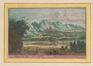 Maisema Escorialin kanssa Koko Escurialin gesigt kaukaa (otsikko esineessä) Theatrum Hispaniae (...) (sarjan nimi) tekijältä Pieter van den Berge