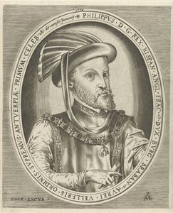 Espanjan kuninkaan Philip II:n muotokuva Hallittajien muotokuvia (sarjan nimi) tekijältä Pieter van der Heyden