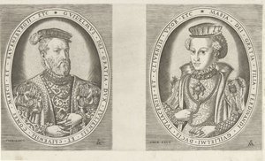 Gelren herttua William II:n ja Gelren herttuatar Itävallan Marian muotokuvia Hallittajien muotokuvia (sarjan nimi) tekijältä Pieter van der Heyden