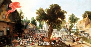 Talonpojat juhlivat juhlapäivää kyläkadulla tekijältä Pieter van der Hulst