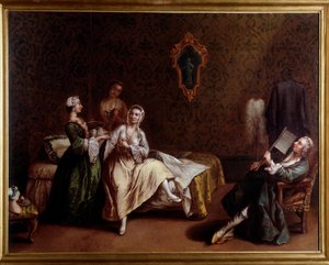 Naisen herääminen (maalaus, n. 1740) tekijältä Pietro (after) Longhi