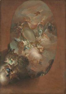 Opinnäytetyö "Napolin kuninkaan ja kuningattaren Ferdinand IV:n ja Maria Carolinan apoteoosi" (Palazzo dei Regi Studi, Napoli). tekijältä Pietro Bardellino