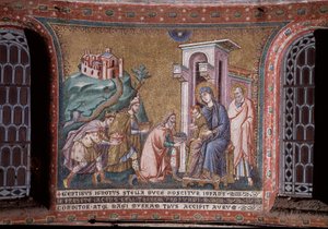 Pietro Cavallinin apsiden mosaiikkitieteiden palvonta (toimii noin 1273-1330) 1200-luvun loppu (Magien palvonta, Pietro Cavallinin mosaiikki mosaiikkista, 1200-luvun loppu) Rooma, Church Santa Maria in Trastevere Italia