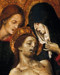 Laskeutuminen ristiltä (Deposizione), yksityiskohta Pyhästä Johanneksesta, Neitsyt Mariasta ja Kristuksesta, 1500-luvun alku (tempera paneelissa) tekijältä Pietro Cavaro