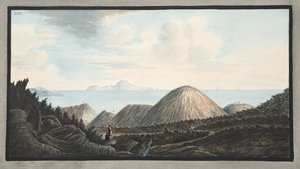 Näkymä vuonna 1760 tapahtuneen räjähdyksen nostattaman pienen vuoren nykytilasta, kuva XIII, Campi Phlegraei -lehdestä: Observations on the Volcanoes of the Two Sicilies", Sir William Hamilto. tekijältä Pietro Fabris