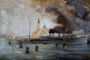 Biserica Sfântul Justus din Veneția, de Pietro Fragiacomo (1856-1922), ulei pe panou, 39x58 cm finlandez