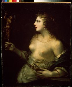""Urania"" (Urania) edustaa tähtitieteen ja astrologian suojaavaa museota, joka pitää kättä pallolla. Pietro Liberin (1614-1687) maalaus 1600-luvun Mikhail Kroshitskyn taidemuseo, Sevastopol (Sevastopol) Ukraina