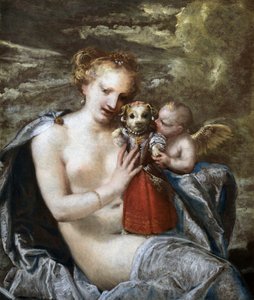 Venus, Cupid ja pieni koira pukeutuneena lapsena.