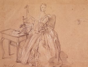 Nainen pyörimässä (kynä ja valkoinen liitu paperille) tekijältä Pietro Longhi