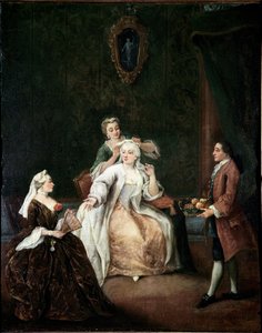 Kampaaja (The hairdresser) Pietro Longhin (1702-1785) maalaus 1760 noin. Mitat 62x50 cm Venetsia, Ca 