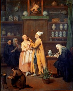 Apteekki. Pietro Longhin (1702-1785) maalaus. 1752 (Aloe Vera etualalla) Galleria dell