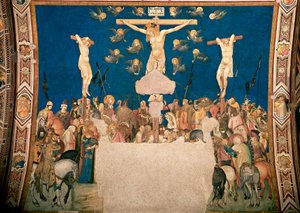 Pietro Lorenzettin ristiinnaulitsemisen fresko (1280/5 noin-1348) 1335-1340 San Francescon basilika, Alakirkko, Assisi