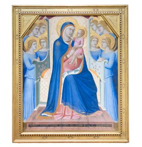 Madonna ja lapsi nousi valtaistuimelle kahdeksan enkelin kanssa tekijältä Pietro Lorenzetti