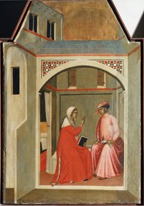 St Humilityn ja hänen aviomiehensä erottaminen (yksityiskohta Saint Humilityn polyptyykkielämästä) - Detrempe puulla tekijältä Pietro Lorenzetti
