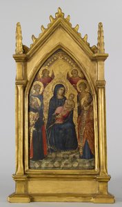 Neitsyt ja lapsi sekä pyhimykset Augustinus, Nikolaus, Katariina, Lucy ja enkelit, noin 1340-45 (tempera ja lehtikulta paneelille).
