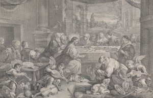 Kristus muuttaa veden viiniksi Kaanan häissä 1743-63.