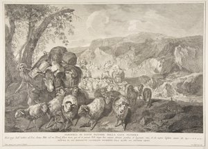 Paimen Davidin lähtö isänsä talosta Partenza di David pastore..., 1743-63. tekijältä Pietro Monaco