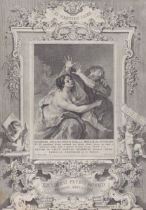 Joosefin ja Potifarin vaimo koristeellisessa kehyksessä, 1739. tekijältä Pietro Monaco