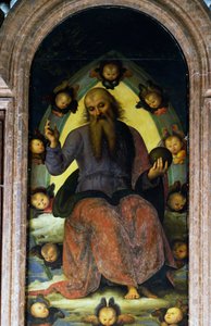 Isä Jumalan siunaus, yksityiskohta Pavian Certosan polyptyykistä tekijältä Pietro Perugino