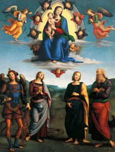 Madonna in Glory, n. 1500-1501, Pietro Perugino (n. 1450-1523), öljy puulle, 330x265 cm. tekijältä Pietro Perugino