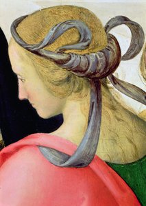 Neitsyen avioliitto, yksityiskohta, jossa näkyy yksi neitsyen kumppaneista, 1500-04 öljy kankaalle yksityiskohta 53750:stä tekijältä Pietro Perugino