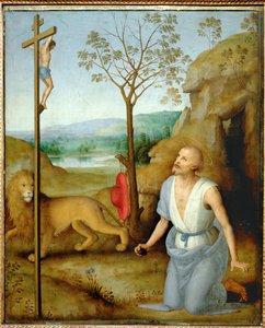 Pyhä Hieronymus erämaassa (maalaus) tekijältä Pietro Perugino