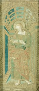 Pyhä Johannes evankelista, Pietro Perugino (noin 1450-1523), silkki-, kulta- ja hopeakirjonta. tekijältä Pietro Perugino