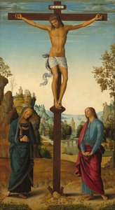 Ristiinnaulitseminen Neitsyen, Pyhän Johanneksen, Pyhän Hieromuksen ja Pyhän Maria Magdaleenan kanssa [keskipaneeli] tekijältä Pietro Perugino