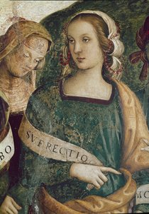 Persialainen Sibylla. Yksityiskohta ikuisesta isästä, joka ympäröi profeettoja ja sibyllejä (fresko tekijältä Pietro Perugino