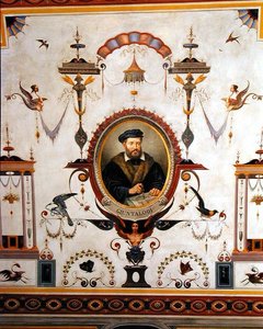 Giuntalodin muotokuva, yksityiskohta Sala del Sindacon katosta tekijältä Pietro Pezzati