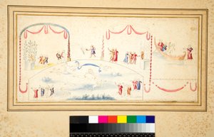 Aphrodite ui ympärillään lukuisten puttien kanssa (musta liitu, osa kynällä ja ruskealla musteella. värjätty vesiväreillä) tekijältä Pietro Santi Bartoli