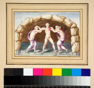 Hylas ja nymfit (musta liitu, osa kynällä ja ruskealla musteella. värjätty vesiväreillä) tekijältä Pietro Santi Bartoli