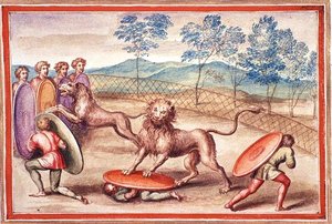 Ms Gen 1496 f.18 Leijonan kesyttäminen
