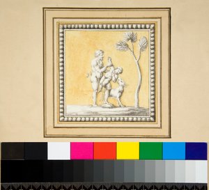 Kolme hopeapaneelia puuarkun edestä (musta liitu, joissakin kynällä ja ruskealla musteella. värjätty vesivärillä) tekijältä Pietro Santi Bartoli