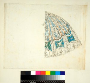 Villa Madaman holvi (musta liitu, osa kynällä ja ruskealla musteella. värjätty vesiväreillä) tekijältä Pietro Santi Bartoli