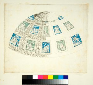 Villa Madaman holvi (musta liitu, osa kynällä ja ruskealla musteella. värjätty vesiväreillä) tekijältä Pietro Santi Bartoli