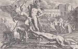 Akhilleus raahaa Hektorin ruumista Troijan muurien ympäri, 1648-50.
