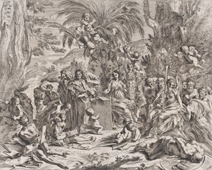 Allegoria maalauksesta, joka lapsena keskellä vasemmalla piirtää taululle, surrounde..., 1637-38. tekijältä Pietro Testa