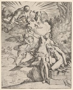 Iisakin uhri: enkeli painaa Abrahamin tikaria kantavaa käsivartta, joka ..., n. 1645-1650. tekijältä Pietro Testa