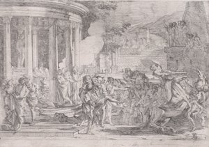 Sinorix kuljetettiin Artemiksen temppelistä yrittäessään paeta myrkyn vaikutuksia..., n. 1640. tekijältä Pietro Testa