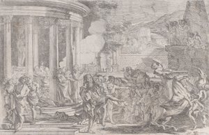 Sinorix kuljetettiin Artemiksen temppelistä yrittäessään paeta myrkyn vaikutuksia..., n. 1640. tekijältä Pietro Testa
