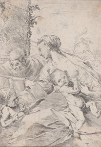 Pyhä perhe, jossa pieni pyhä Johannes pitelee omenaa, n. 1630. tekijältä Pietro Testa