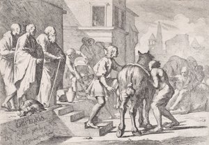 Tuhlaajapojan poistuminen hevosen selkään nousemassa neljän..., noin. 1645. tekijältä Pietro Testa
