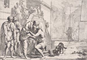 Tuhlaajapojan paluu, isä syleilemässä poikaansa sarjasta,..., n. 1645. tekijältä Pietro Testa