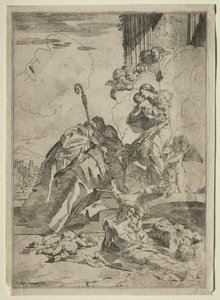 Kolme Lucchese-pyhimystä esirukoilemassa Neitsyt ruton uhrien puolesta, n. 1630-31. tekijältä Pietro Testa