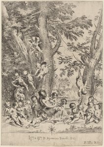 Nuori nainen, Cupidien ympäröimä (The Garden of Charity, pystyversio) tekijältä Pietro Testa