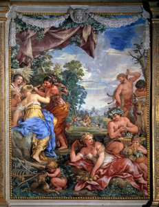 Neljän aikakauden allegoria, Pietro da Cortonan (Cortonan kivi) hopeakauden fresko (1596-1669) (1596-1669) 1637 Salle du Poele (Stanza della Stufa), Palatine Gallery, Palazzo Pitti, Firenze