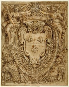 Don Taddeo Barberinin käsivarret, Principe di Palestrina (kynä ja muste pesuaineella ja guassi paperilla) tekijältä Pietro da Cortona