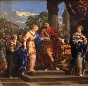 Caesar antaa Kleopatralle Egyptin valtaistuimen, n. 1637 (öljy kankaalle) tekijältä Pietro da Cortona