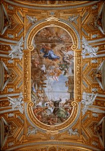 Neitsyt ilmestyy Pyhälle Philip Nerille (Filippo Neri) kirkon rakentamisen aikana Näkymä Pietro Cortonalaisen (Pietro da Cortona) (1596-1669) holvin freskoista (Pietro da Cortonan Madonna della Vallicellan ihme, katto fresko